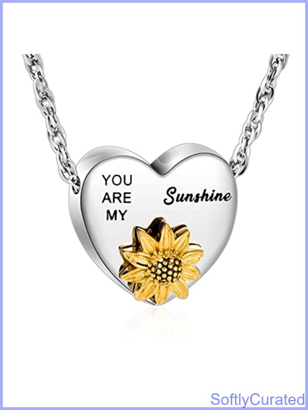 Heart Urn Necklace Sunflower Ashes Memorial Stainless Steel Cremation Jewelry